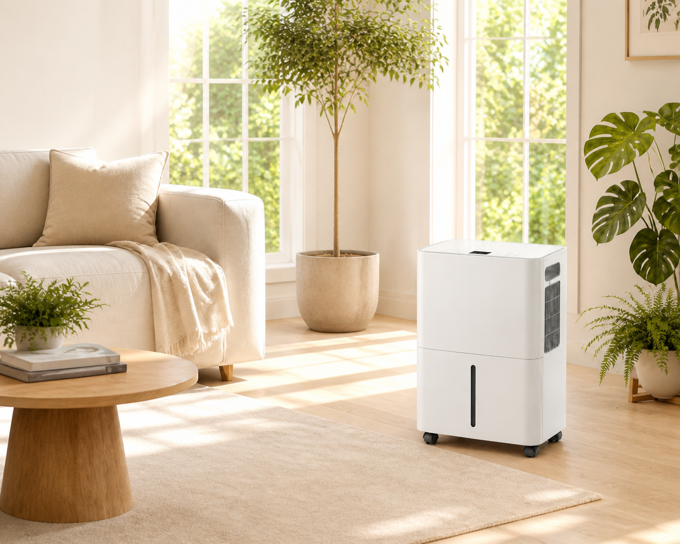 MD001 dehumidifier in a sunlit living room
