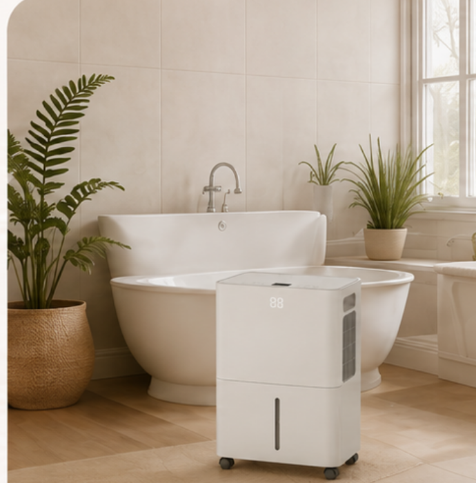 MD001 dehumidifier in a bathroom