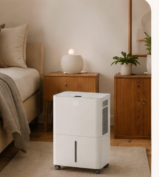 MD001 dehumidifier in a bedroom
