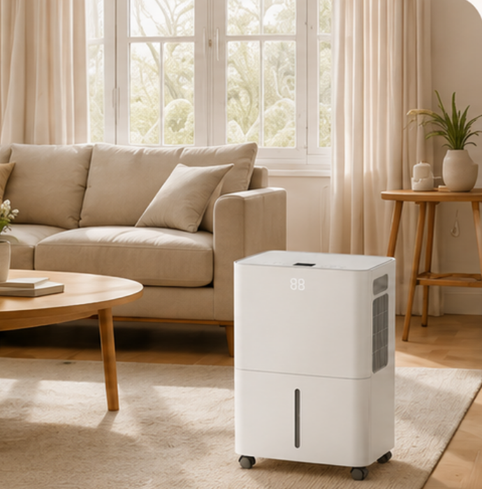 MD001 dehumidifier in a living room