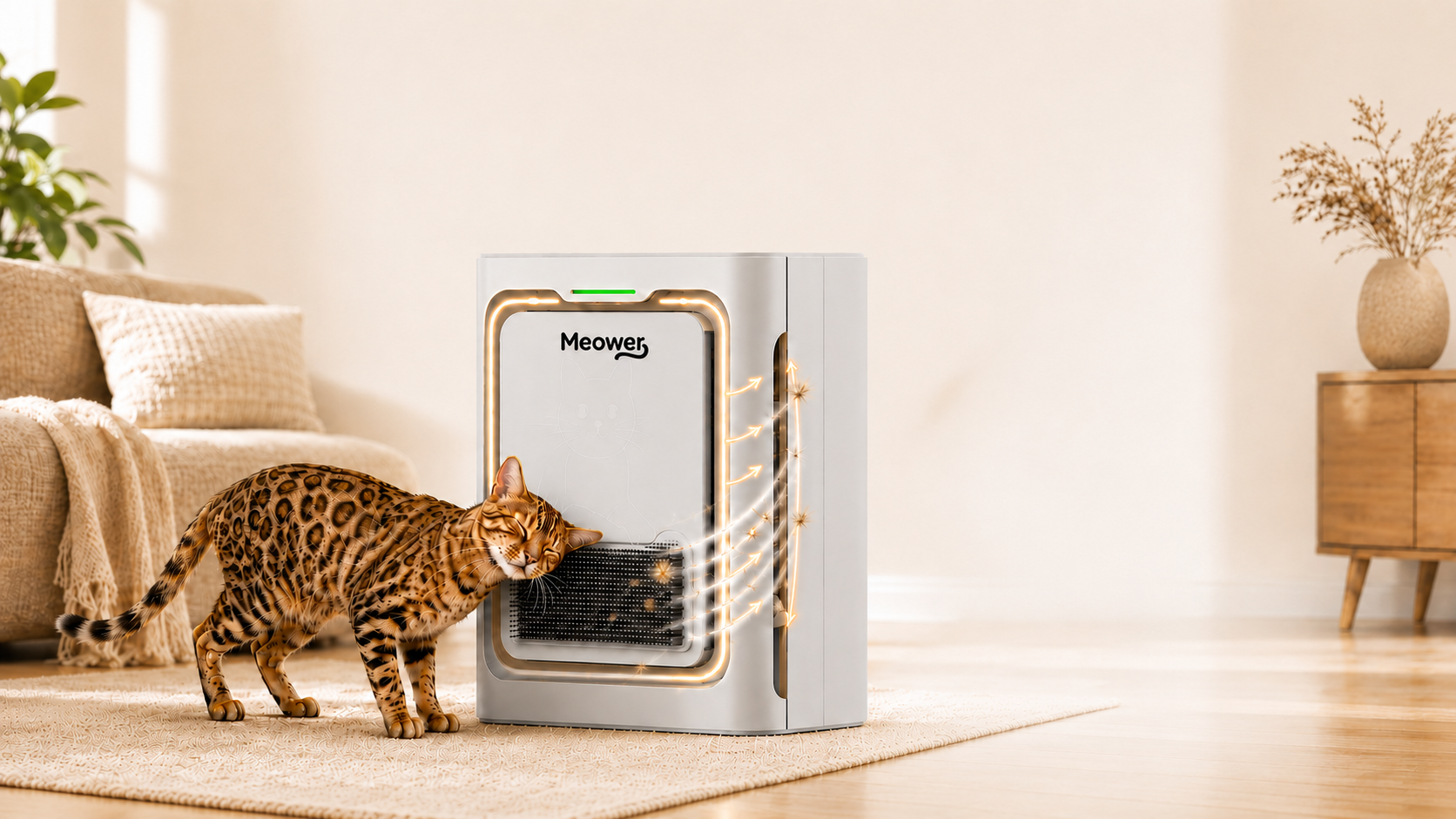 MW100 smart air purifier with a cat